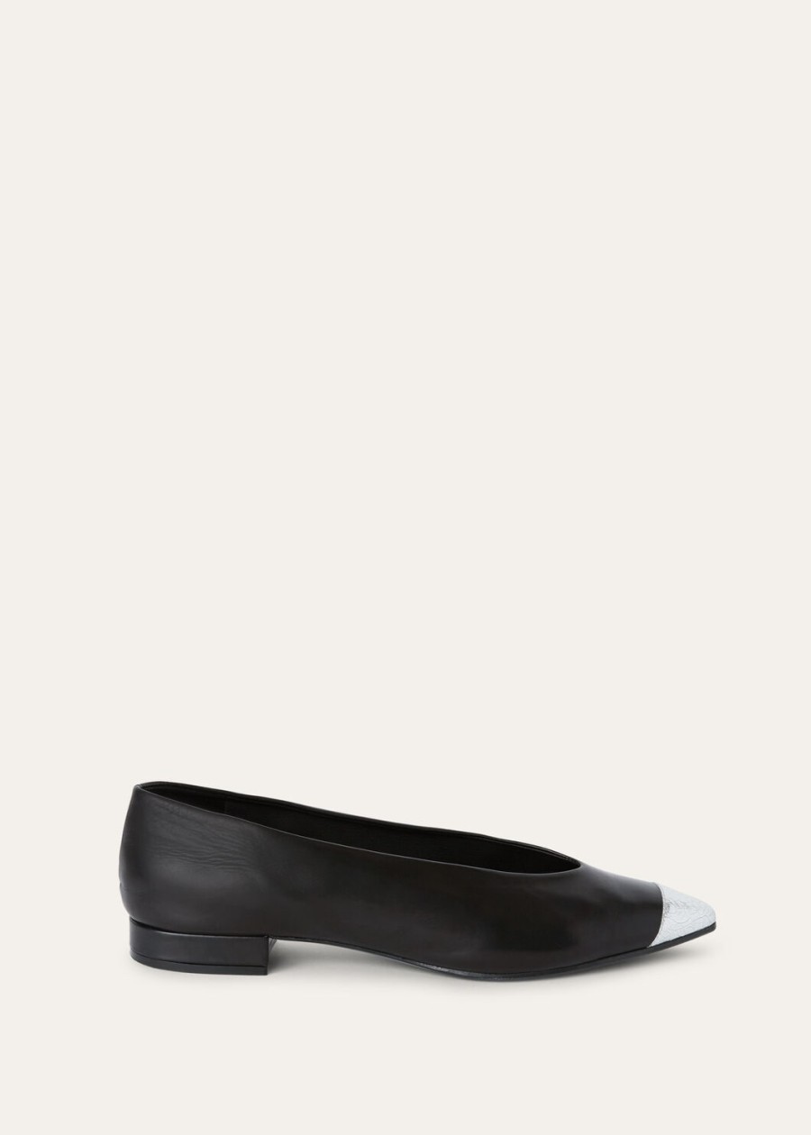 rebecca ballerinas zwart kalfsleerzilverstof