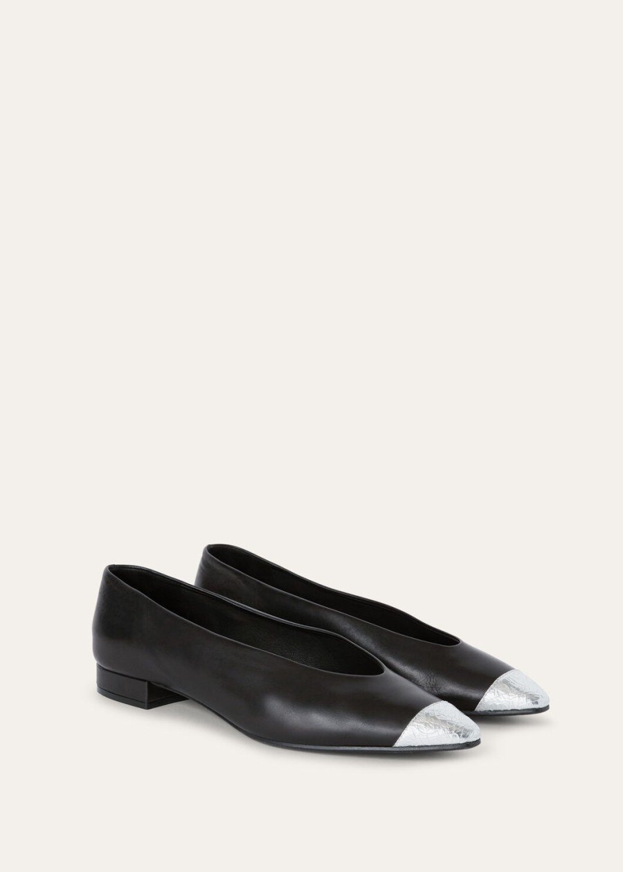 rebecca ballerinas zwart kalfsleerzilverstof