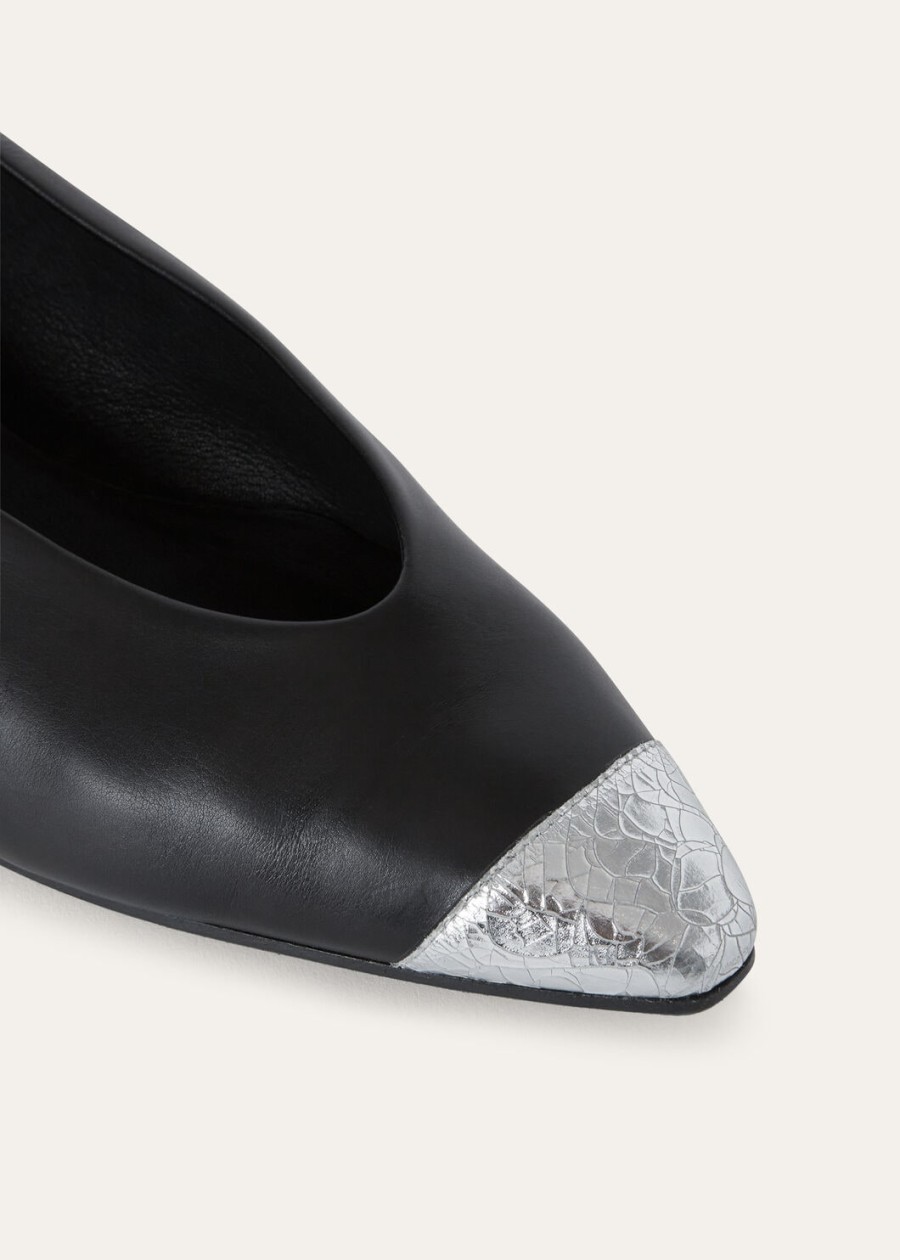 rebecca ballerinas zwart kalfsleerzilverstof