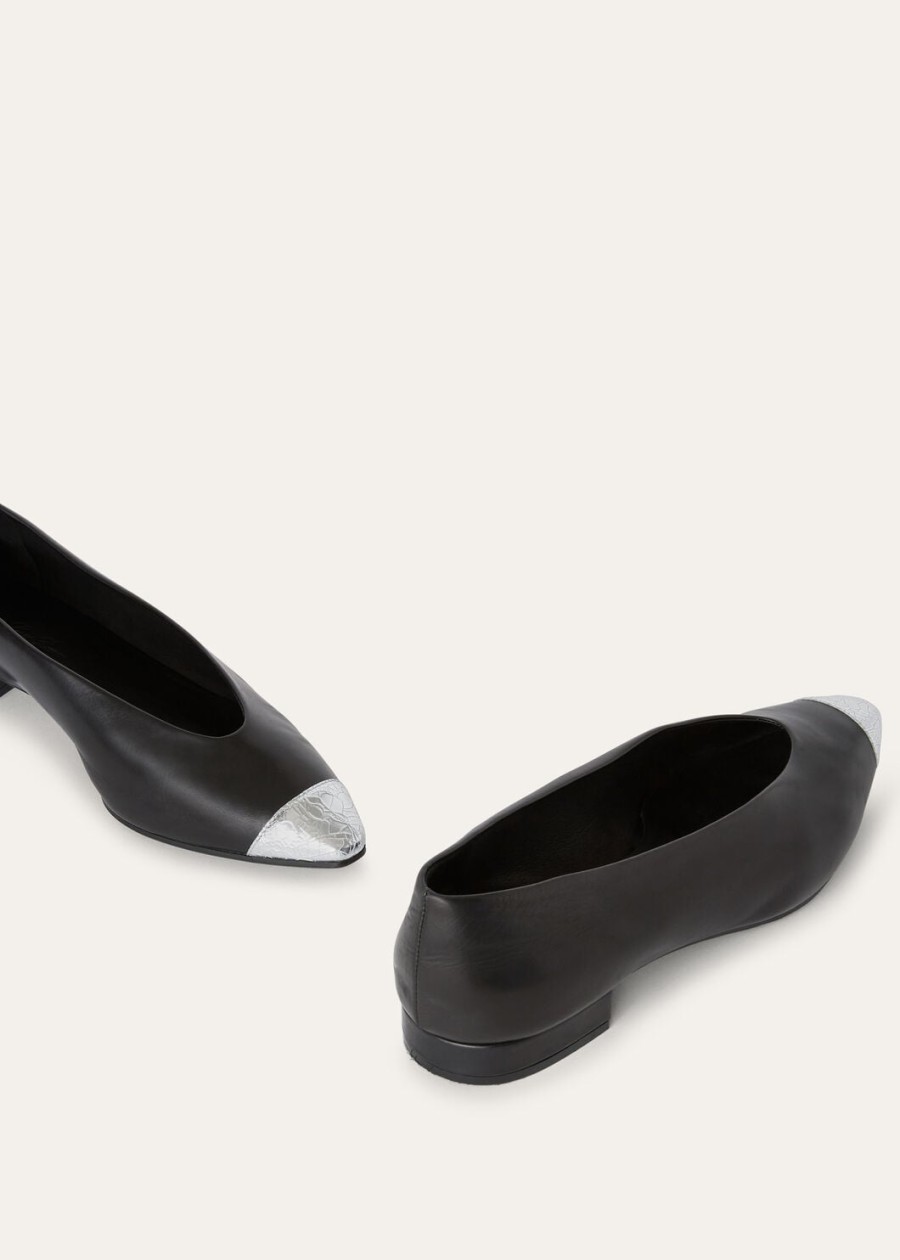 rebecca ballerinas zwart kalfsleerzilverstof