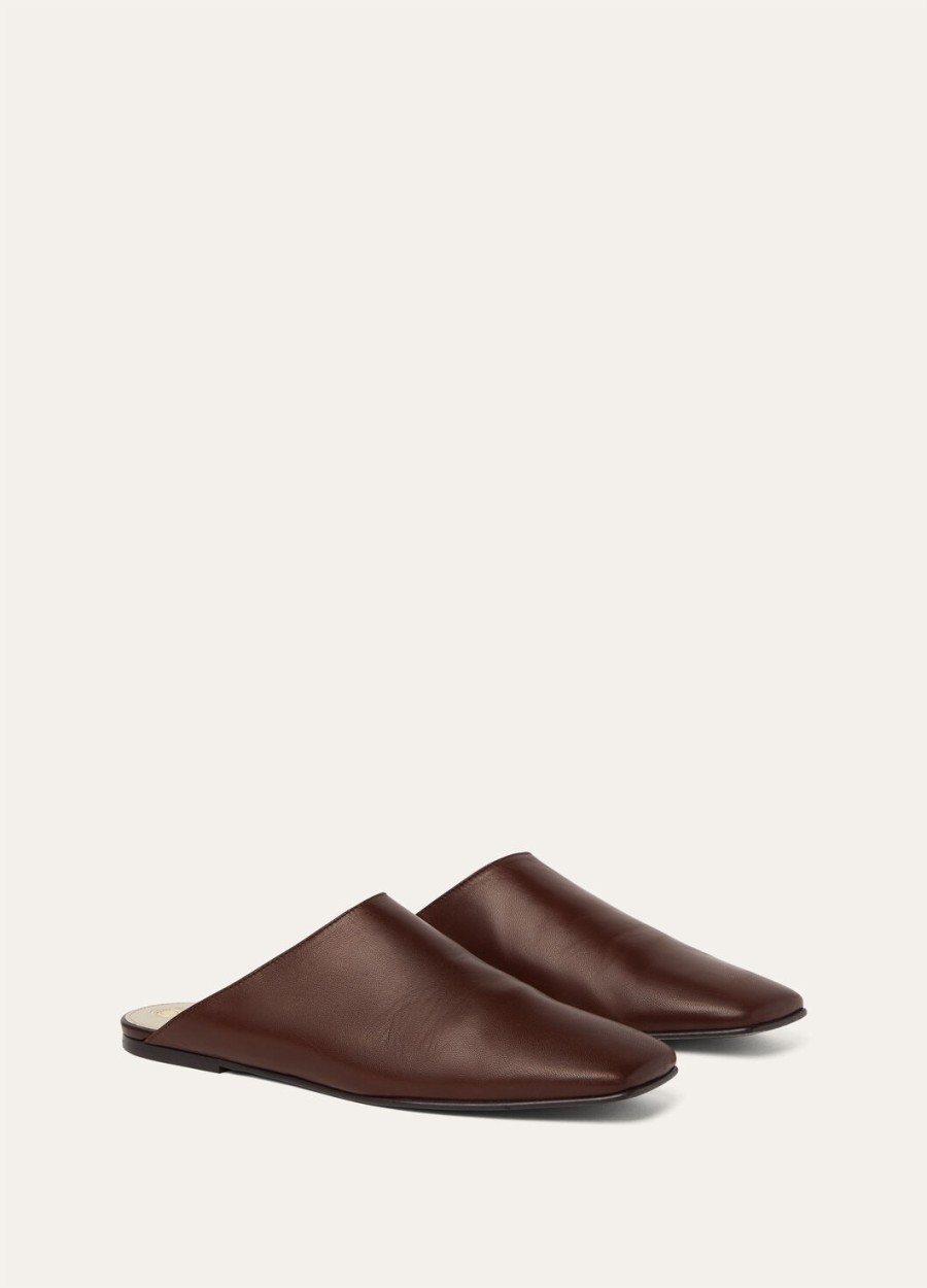 alba flat mule lam poederbruin
