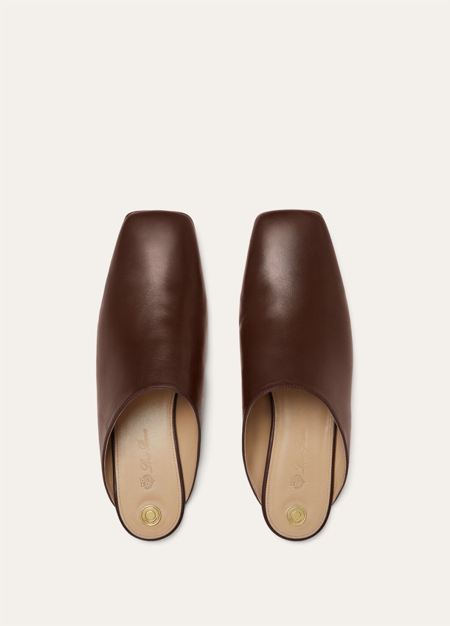 alba flat mule lam poederbruin