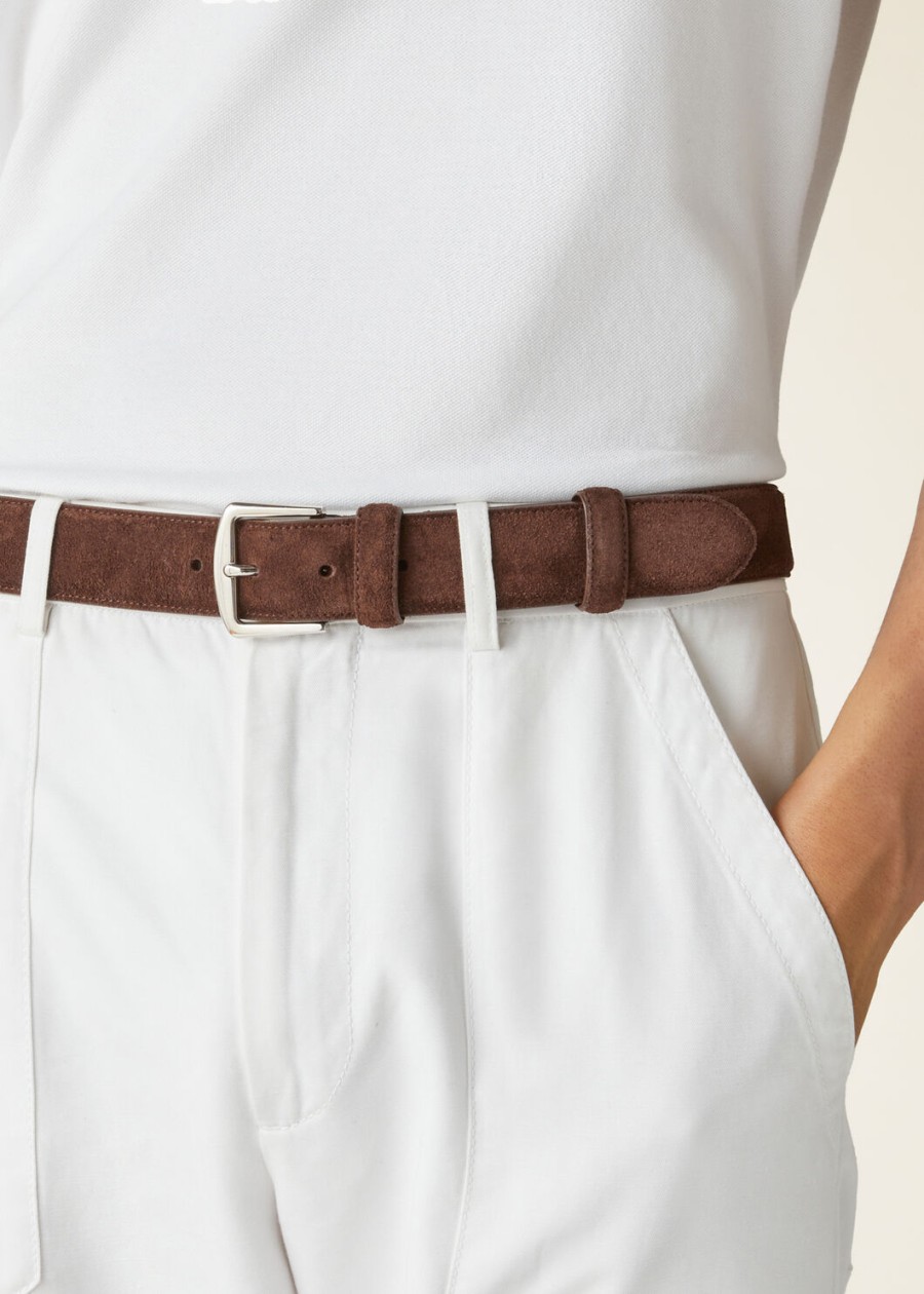 alsavel riem van suède kalfsleer met splitpatroon chocoladebruin