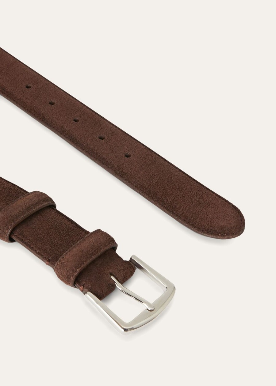 alsavel riem van suède kalfsleer met splitpatroon chocoladebruin