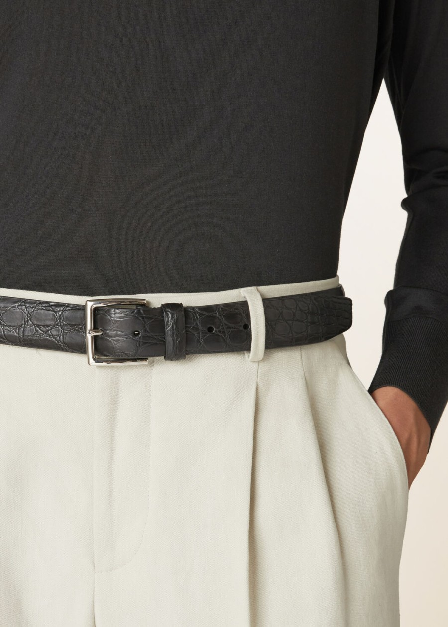 owen-belt caiman zwart leer