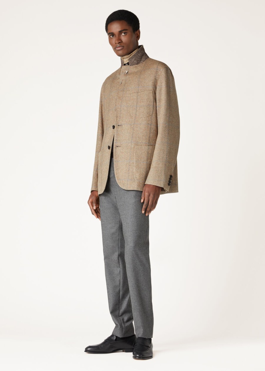 donato zijden kasjmier lichtgewicht tweed jas met cheviotprint