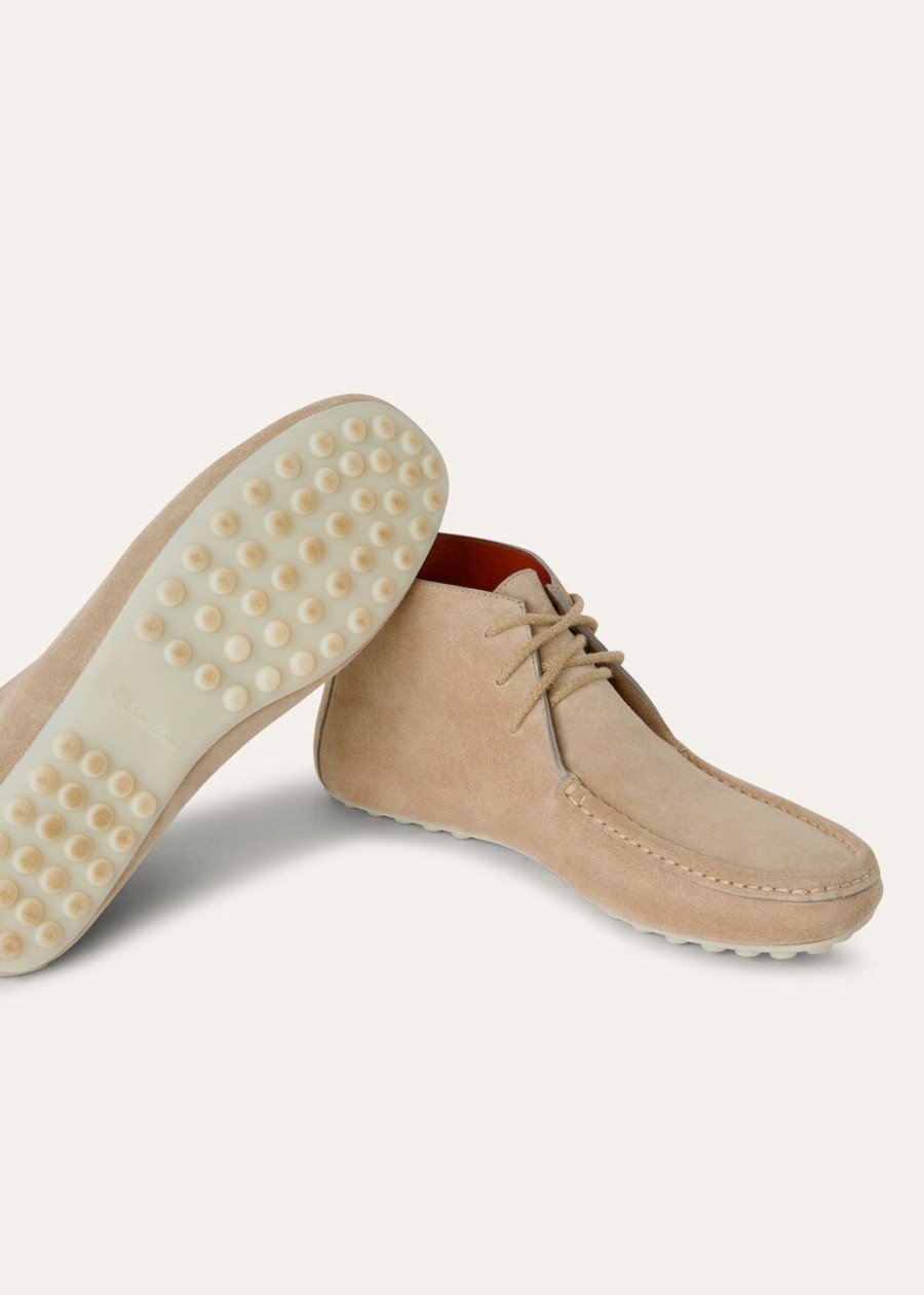 wandelboot met stippenzool vetersluiting kalfsleer splitleer licht houtrookkleur
