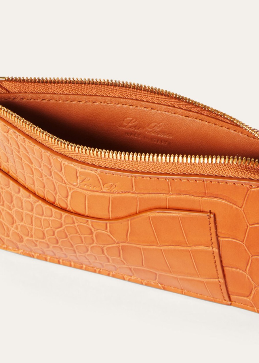extra etui met ritssluiting van warmbruinzonnegoudkleurig alligatorleer.