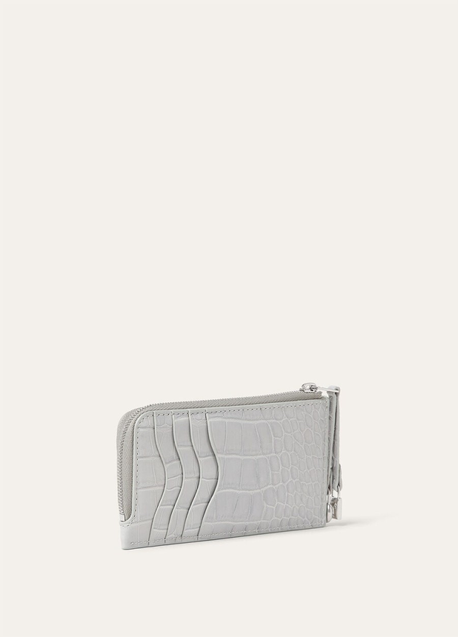extra etui met ritssluiting van alligatorleer eucalyptusantiek zilver