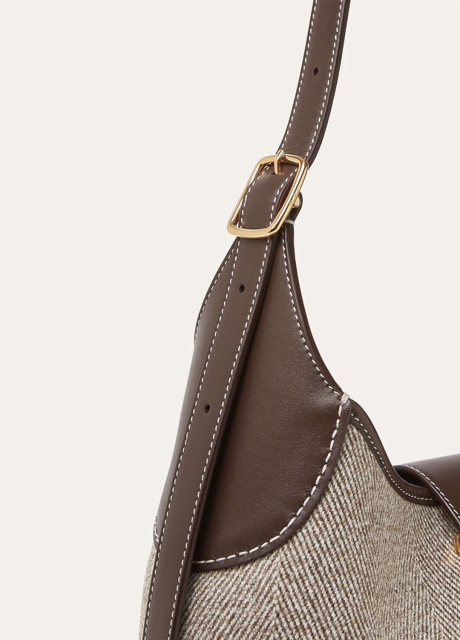 middelgrote tas van zuivere scheerwol naturel bruindonkere chocoladezoethoutzonnegoud
