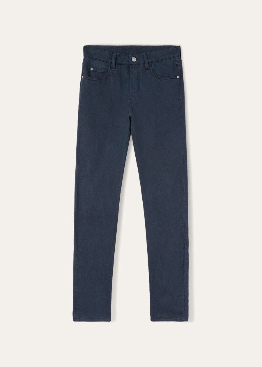 marineblauwe katoenen broek met vijf zakken