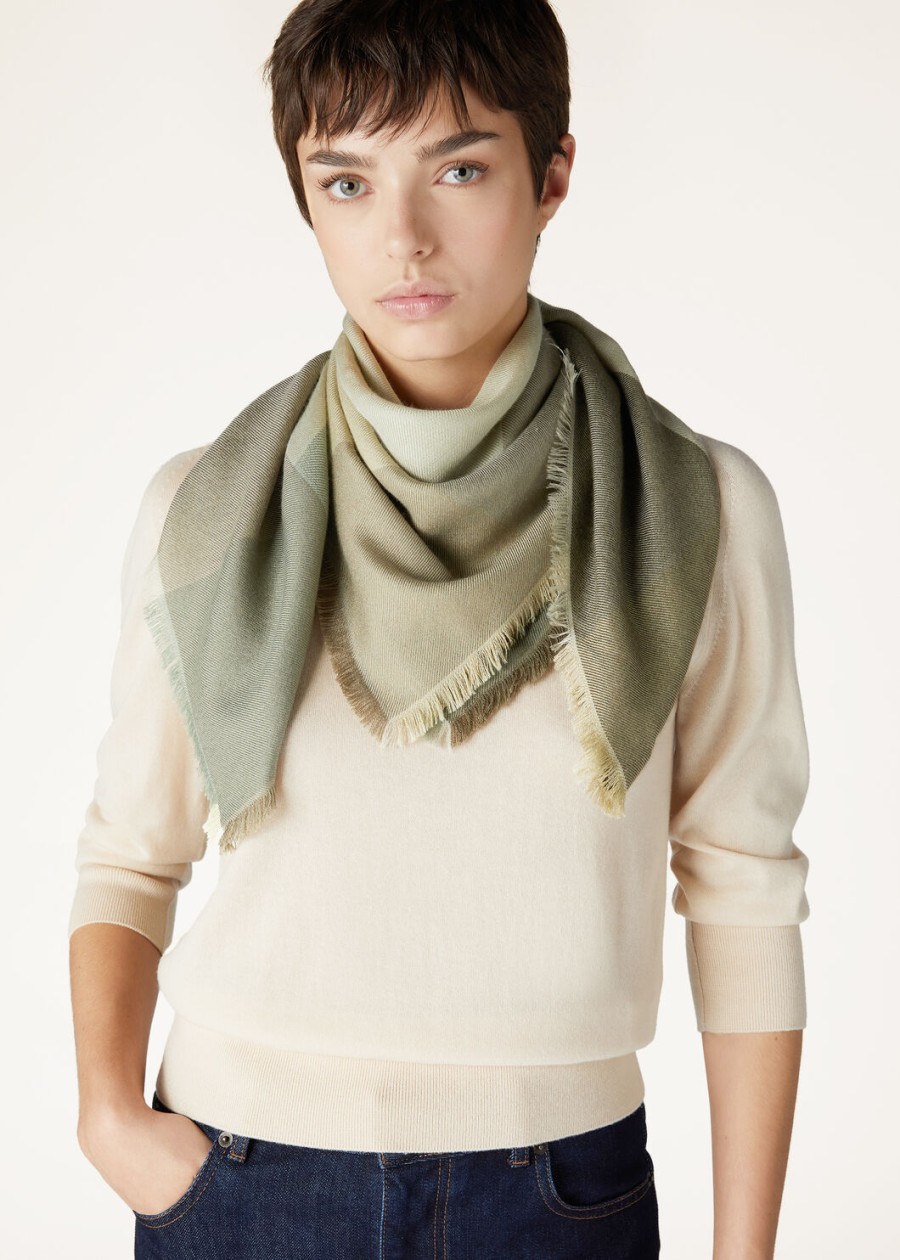 vierkant van de silenzio foulard zijde kasjmier wasabi poedergroene linten