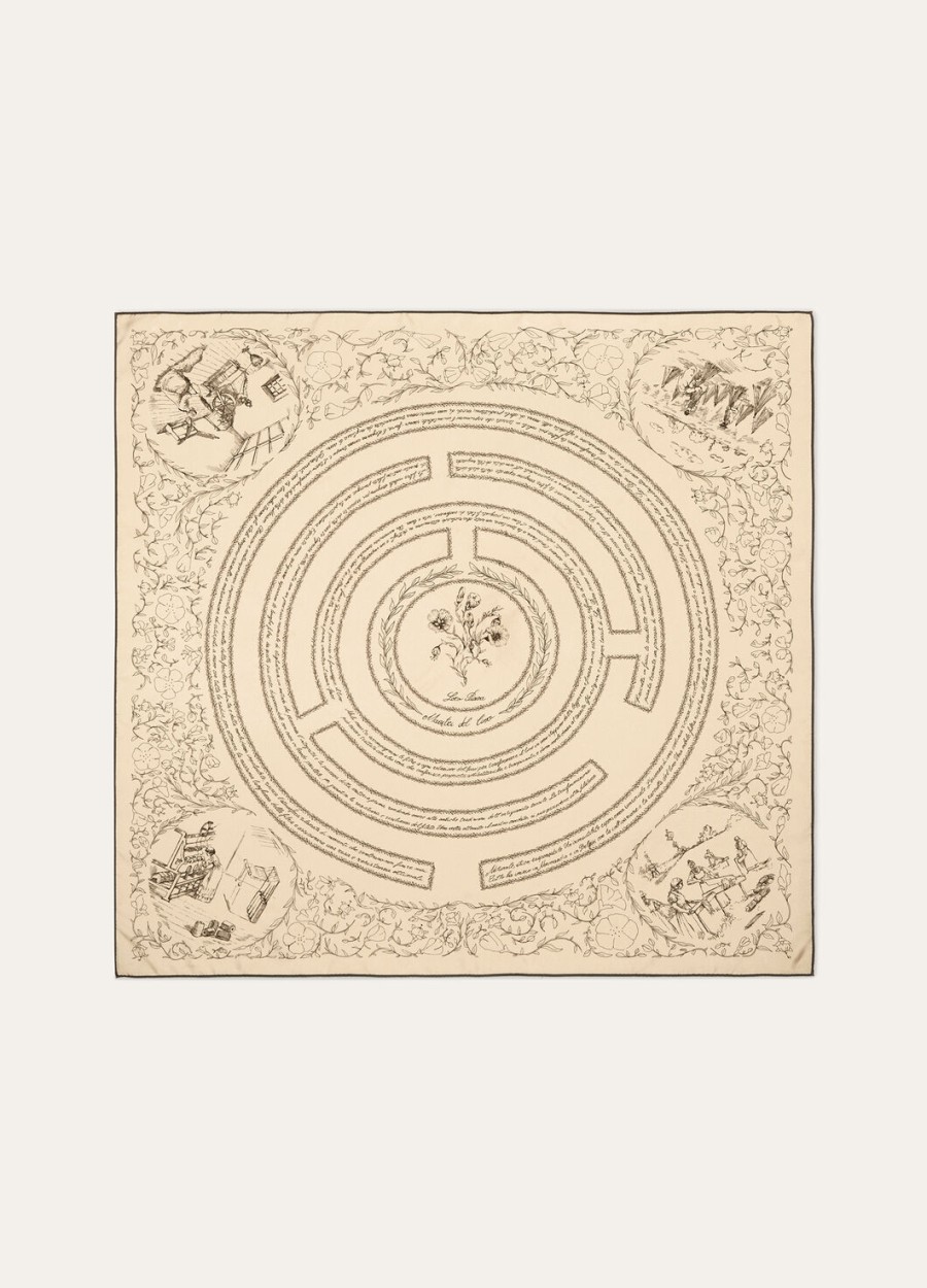 maestri del lino foulard zijde crèmekoffiebruin