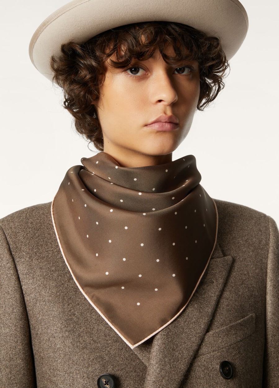 pois foulard zijde modderbruinivoor pois