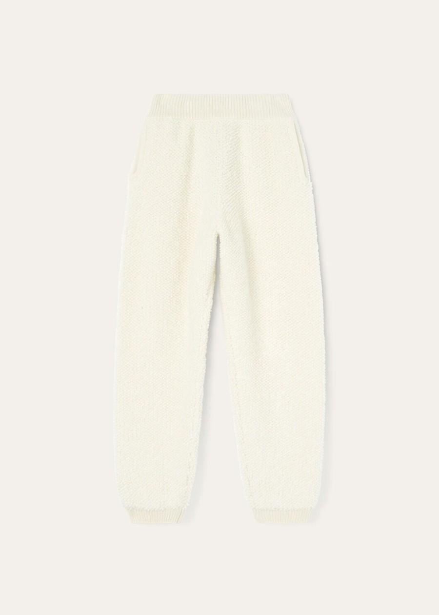 kinderbroek van kasjmier met nougatprint en krullend effect