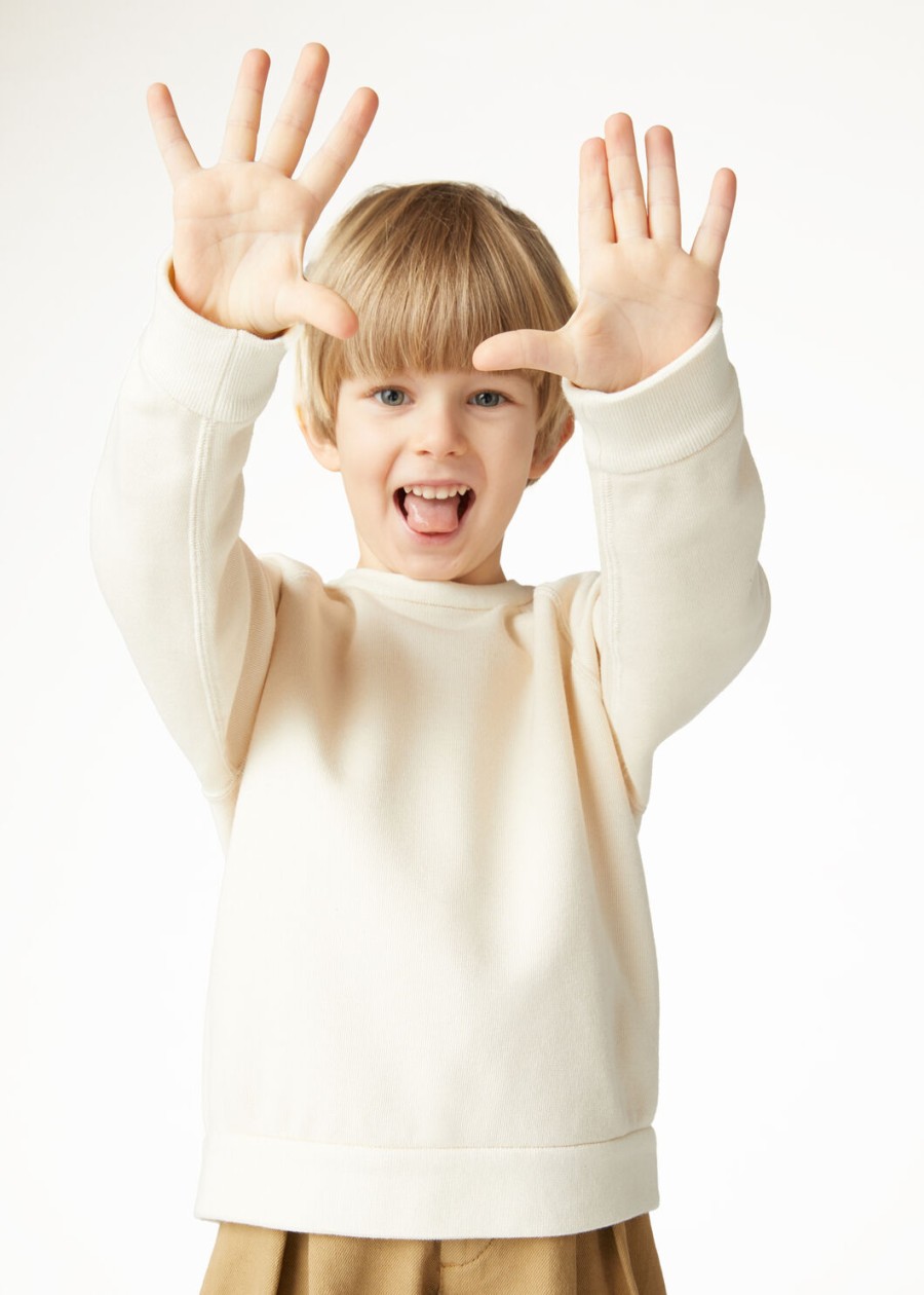 kinder whitney crewneck katoen zijde kasjmier nougat