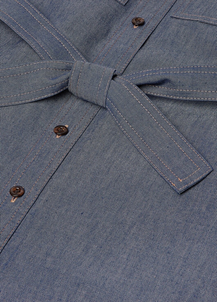 corinna jurk voor kinderen van katoen kasjmier en chambray in blauw.