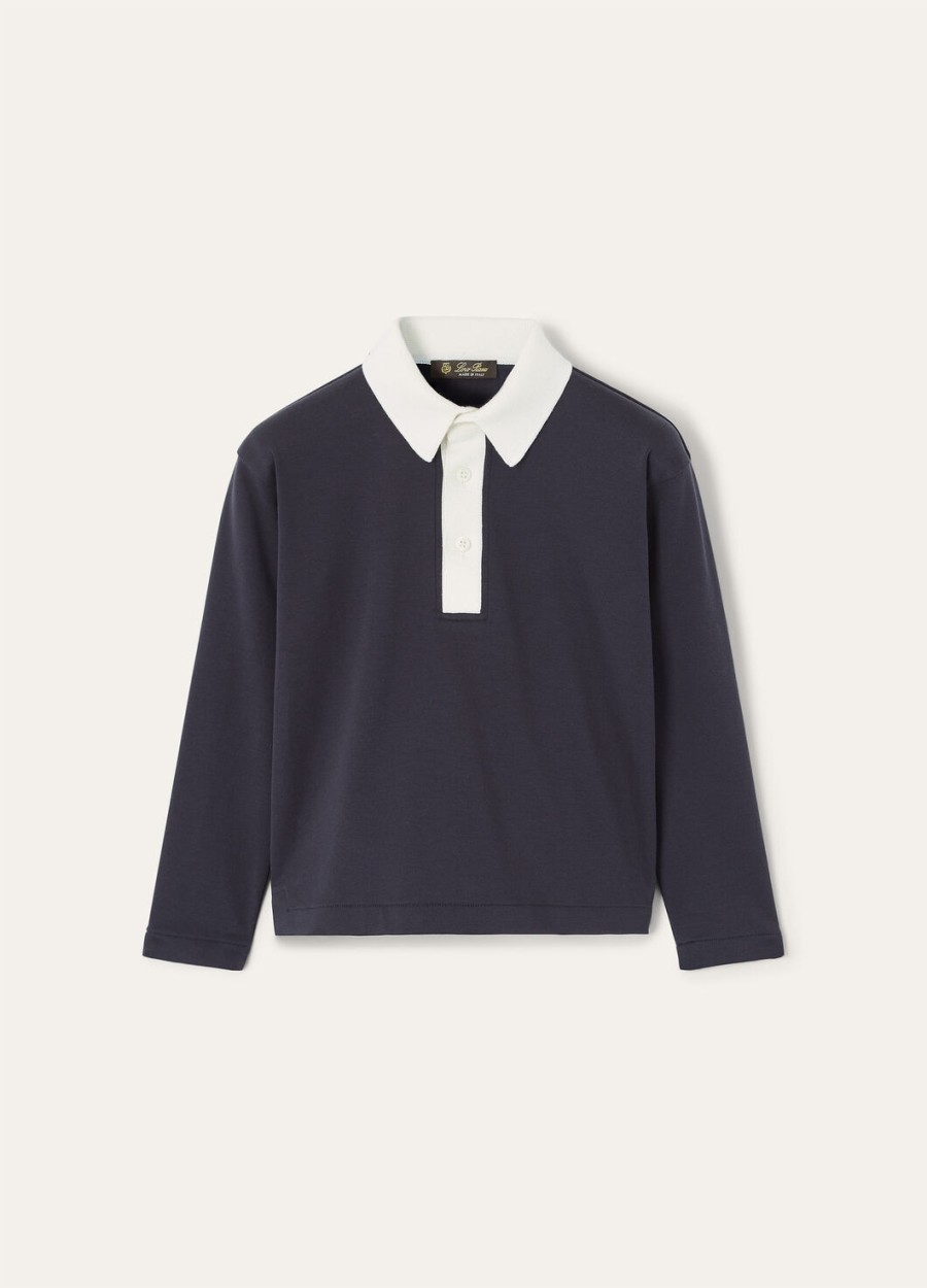 kinderpoloshirt voor de speeltuin katoen marineblauwwit