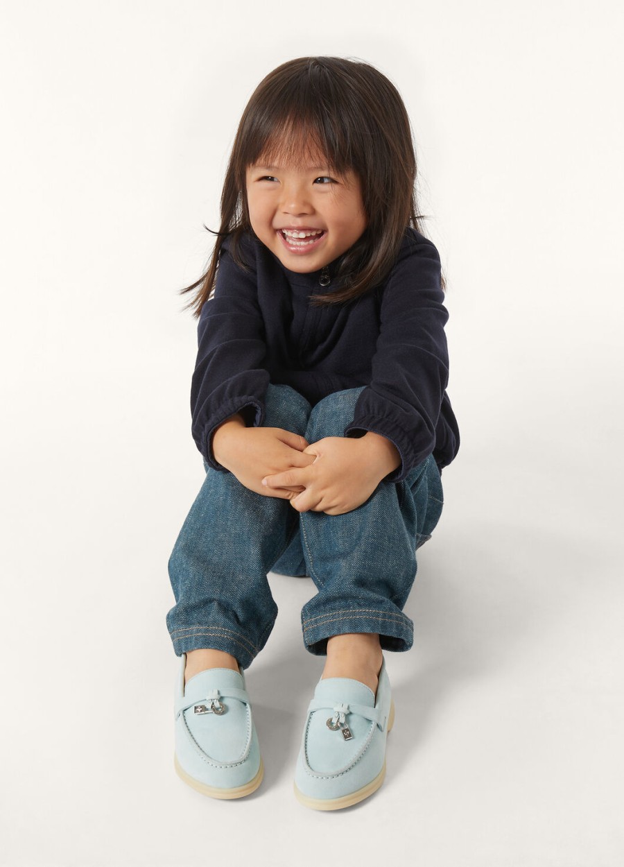 summer charms walk loafers voor kinderen suède azuurblauw en saffierkleurig.