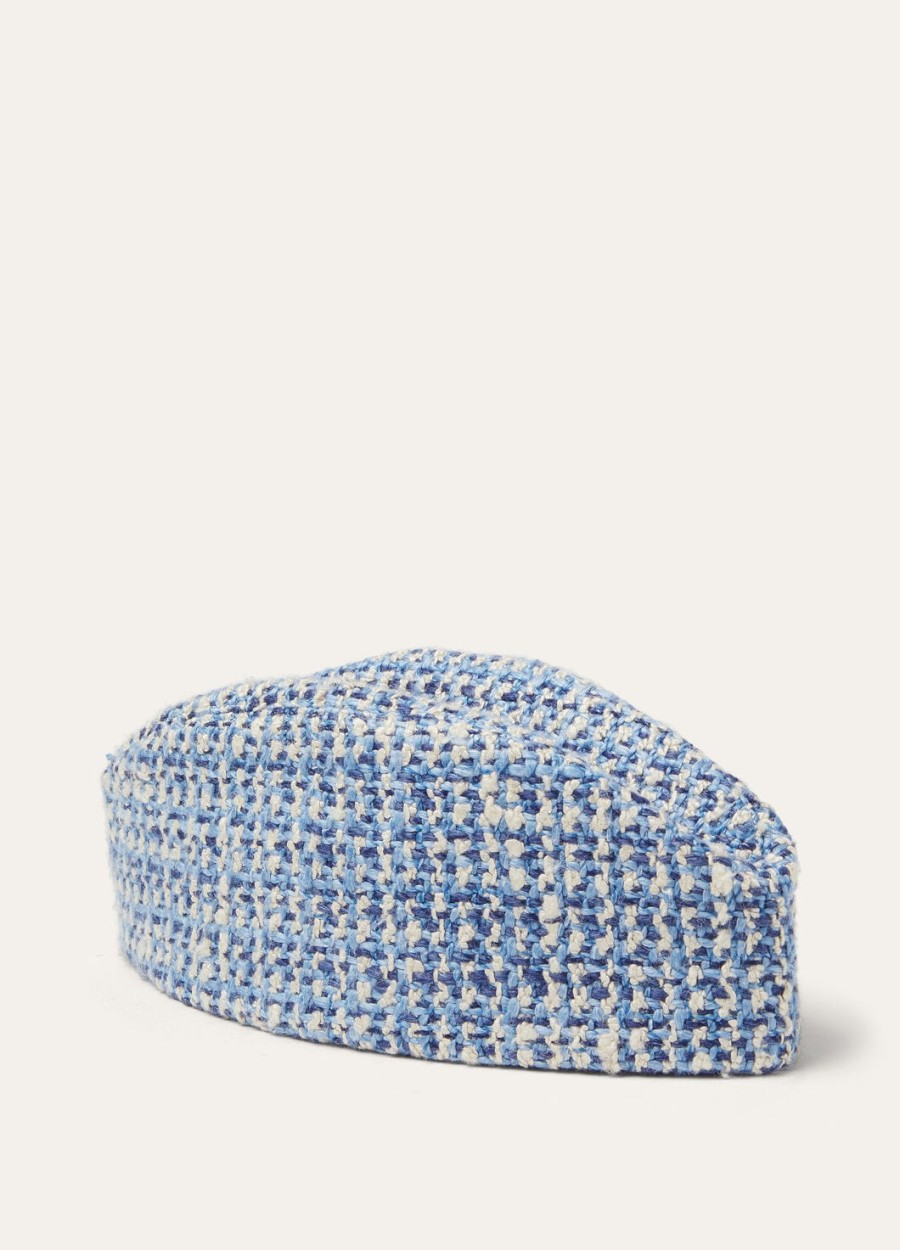 margaret-hoed van zijden scheerwol in blauwe stof