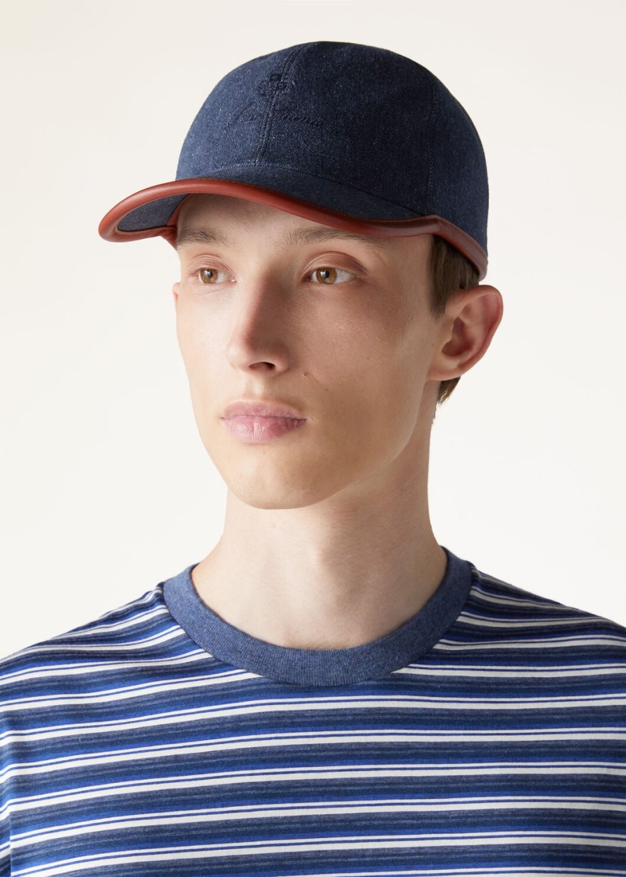 denim baseballpet met bloemenprint in blauw