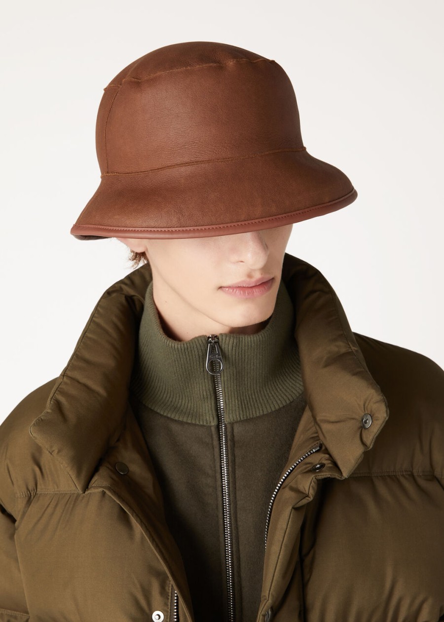 lys camel highlander shearling bucket hat