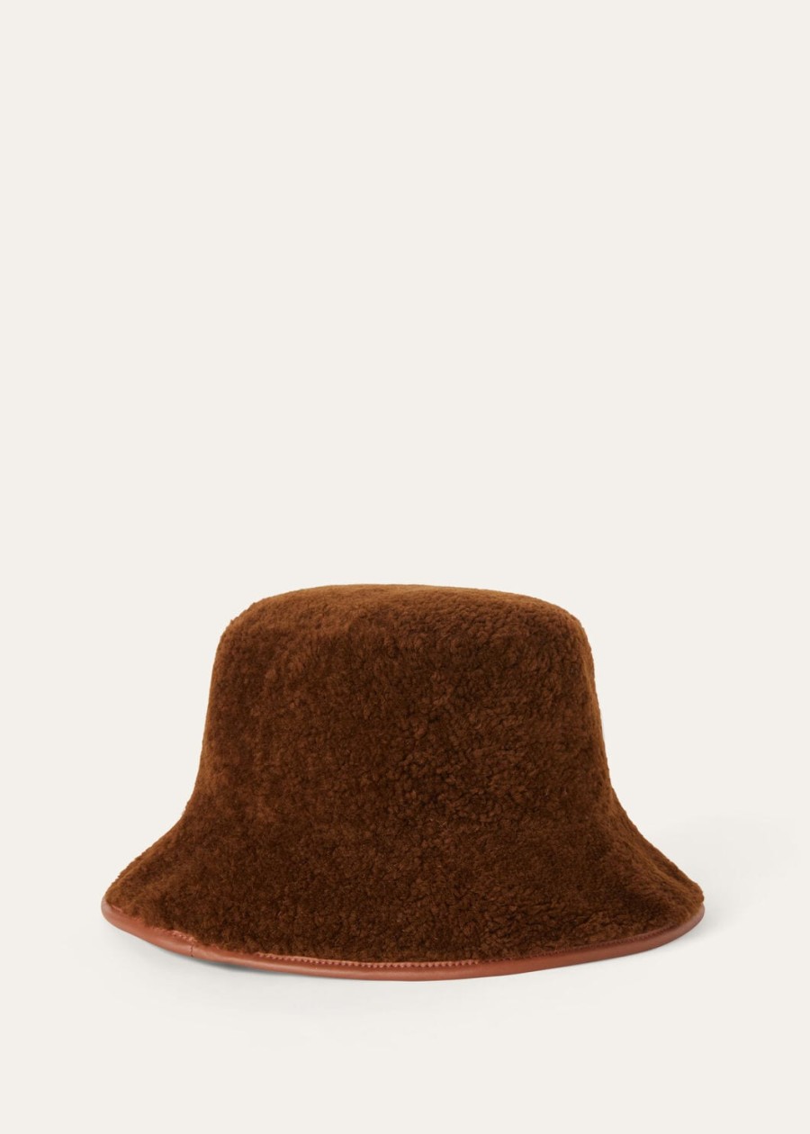 lys camel highlander shearling bucket hat