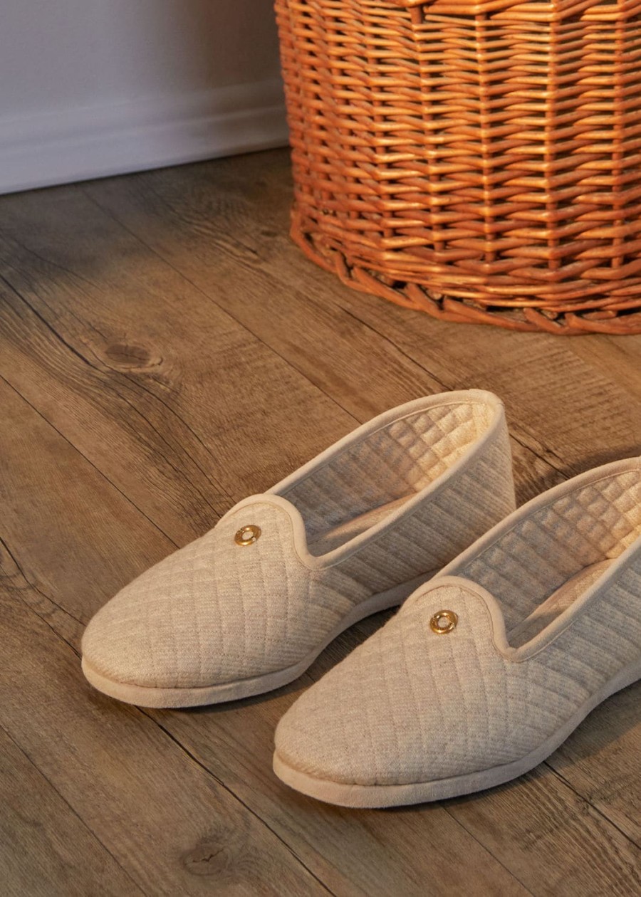 klassieke kasjmier slippers naturel melange