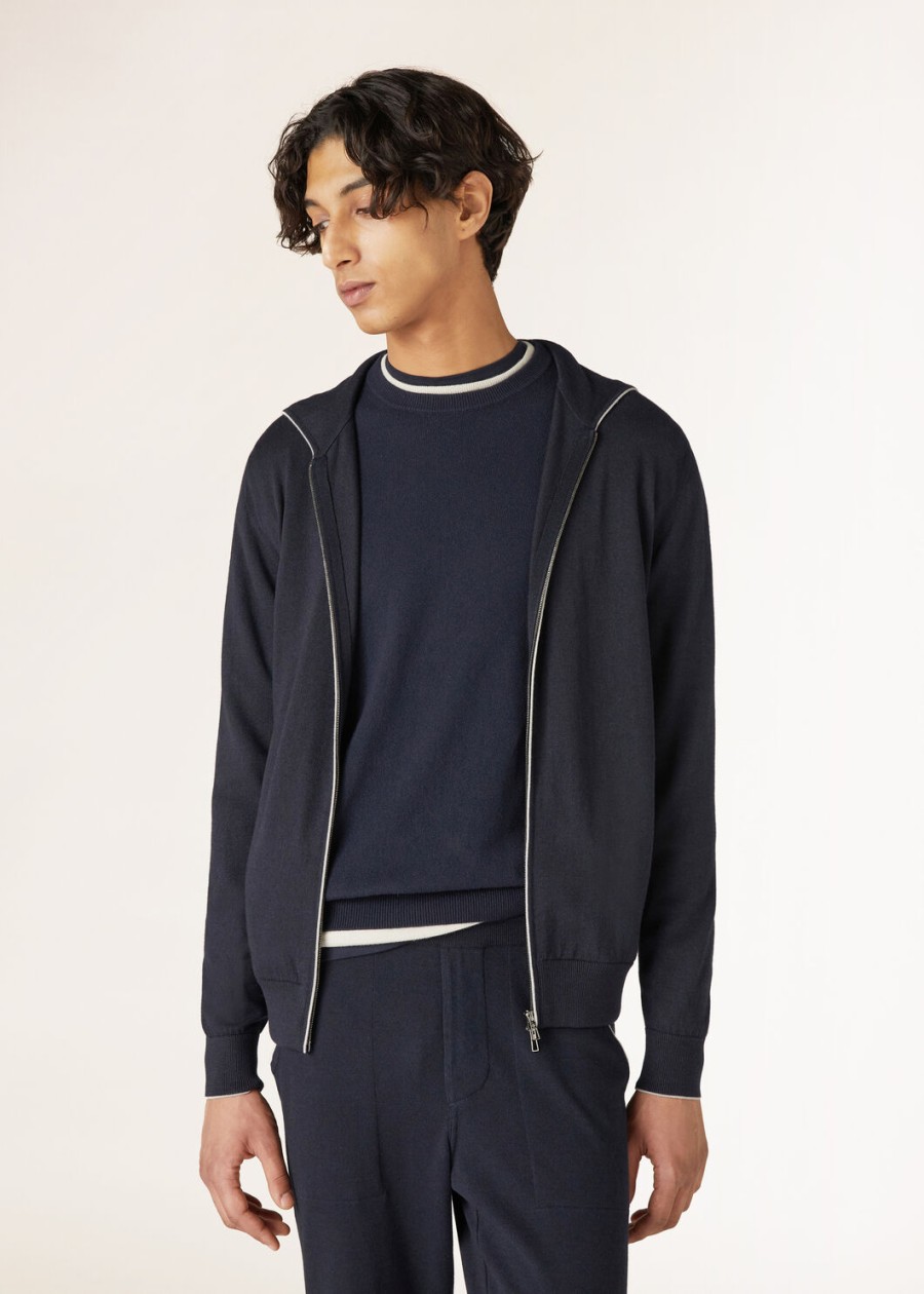 vrijetijds bomberhoodie van katoen en kasjmier in marineblauw