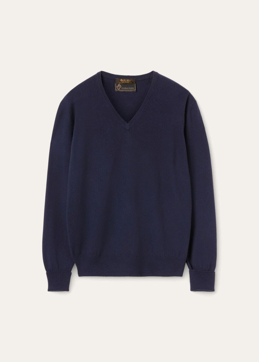 klassieke v-hals vicuña marineblauw