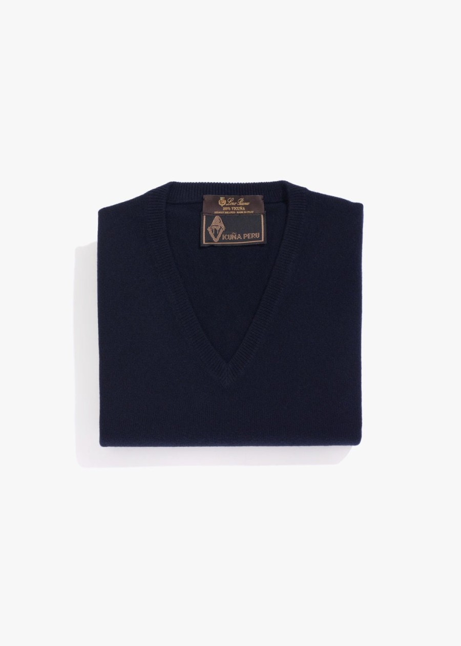 klassieke v-hals vicuña marineblauw