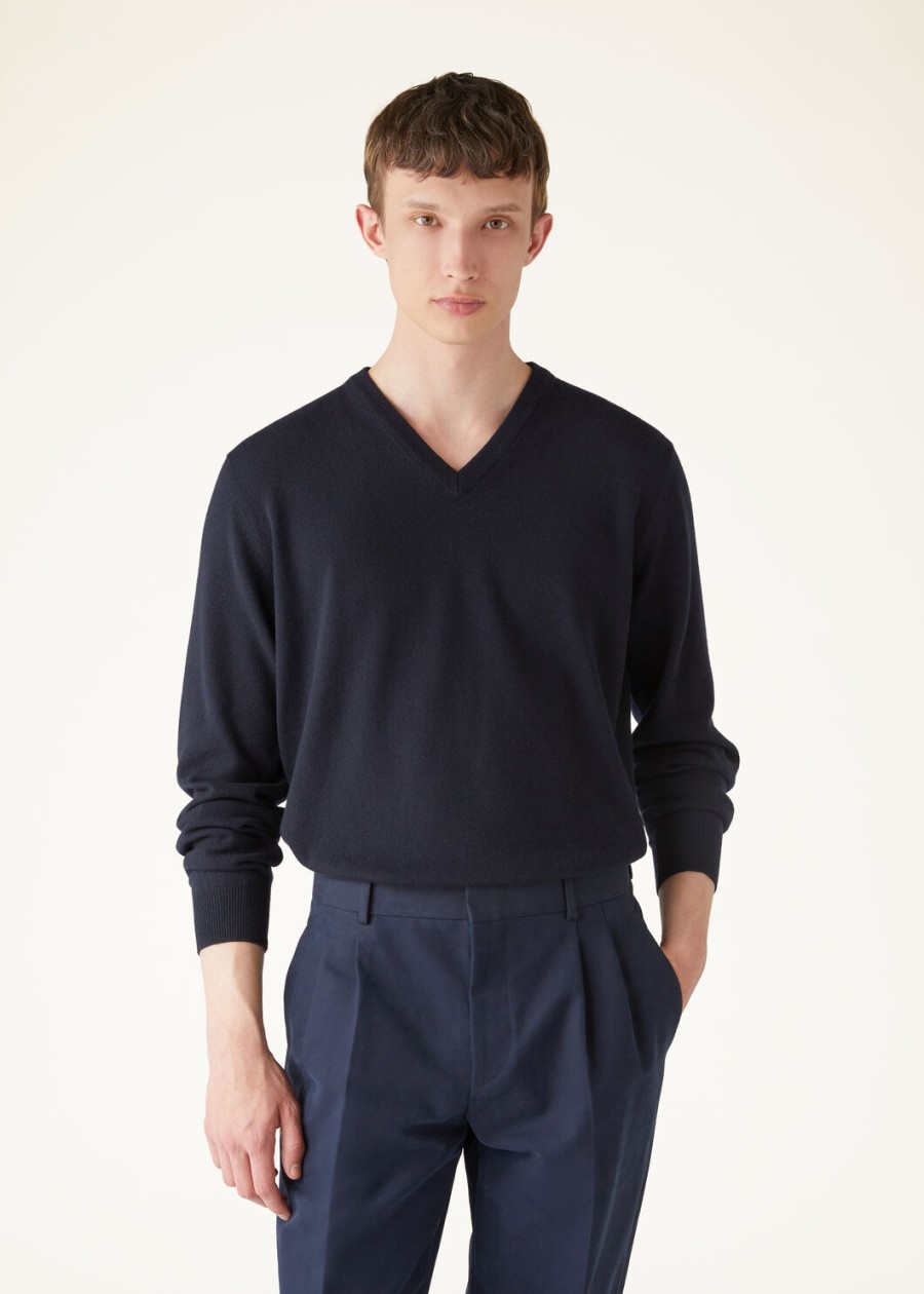 klassieke v-hals babykasjmier in marineblauw