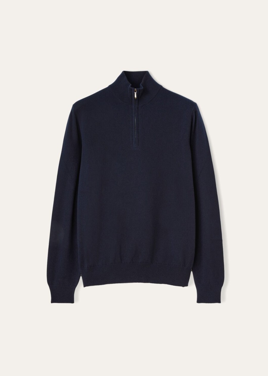 klassieke kasjmier trui voor kinderen met halve ritssluiting marineblauw.