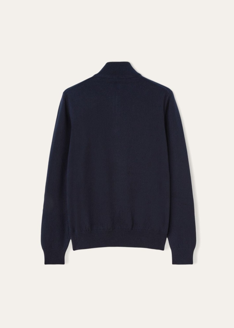 klassieke kasjmier trui voor kinderen met halve ritssluiting marineblauw.