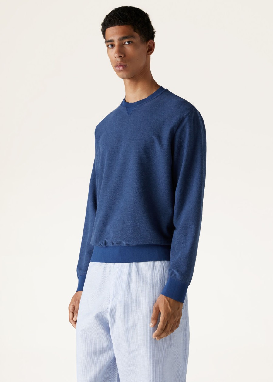 hotaka katoen met ronde hals in zijde kurume blauw