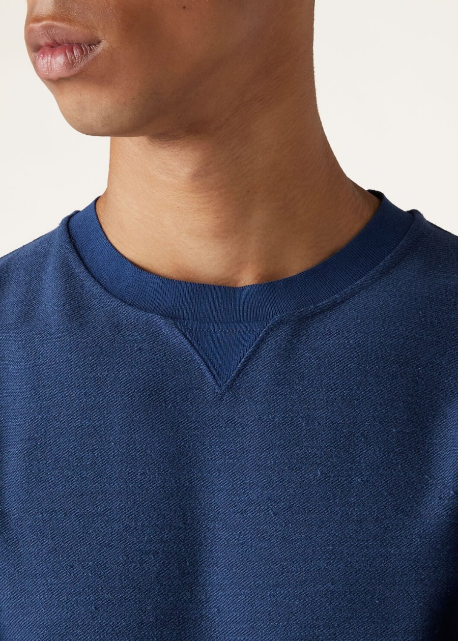 hotaka katoen met ronde hals in zijde kurume blauw