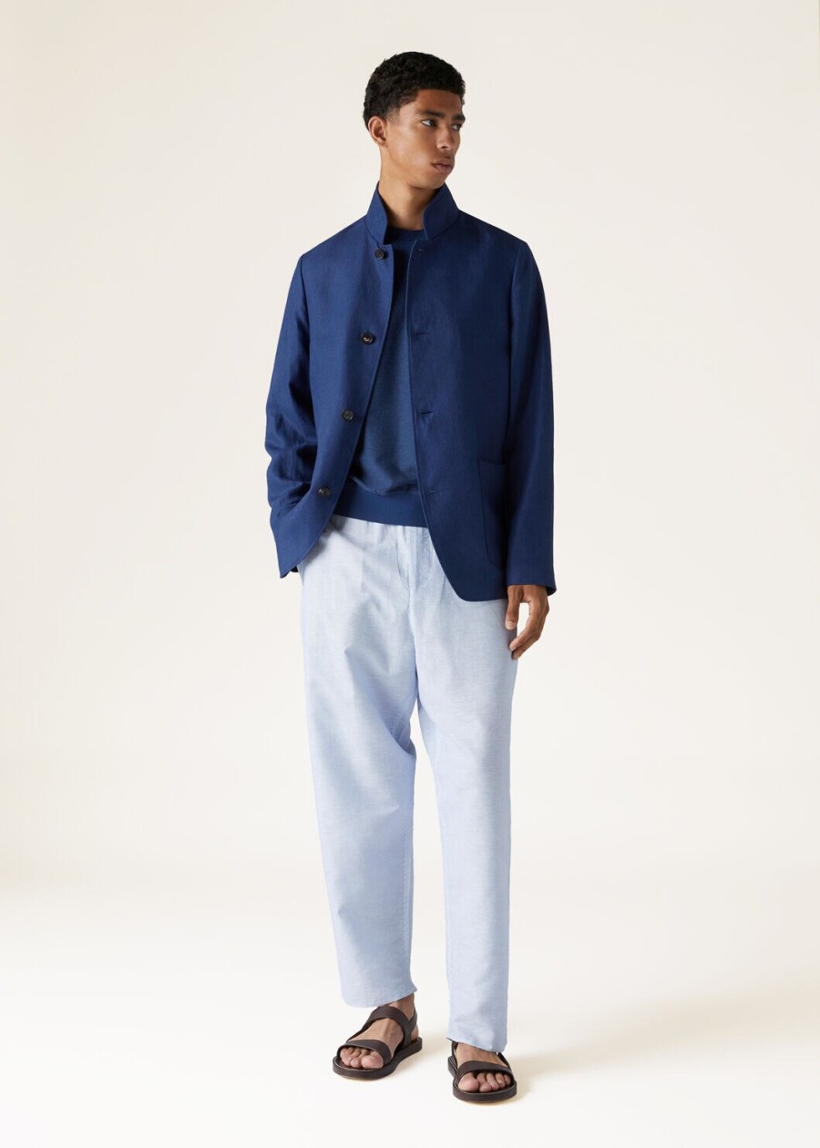 hotaka katoen met ronde hals in zijde kurume blauw