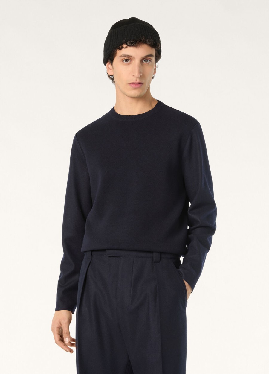 cashmere wish trui met ronde hals lichtblauw marineblauw