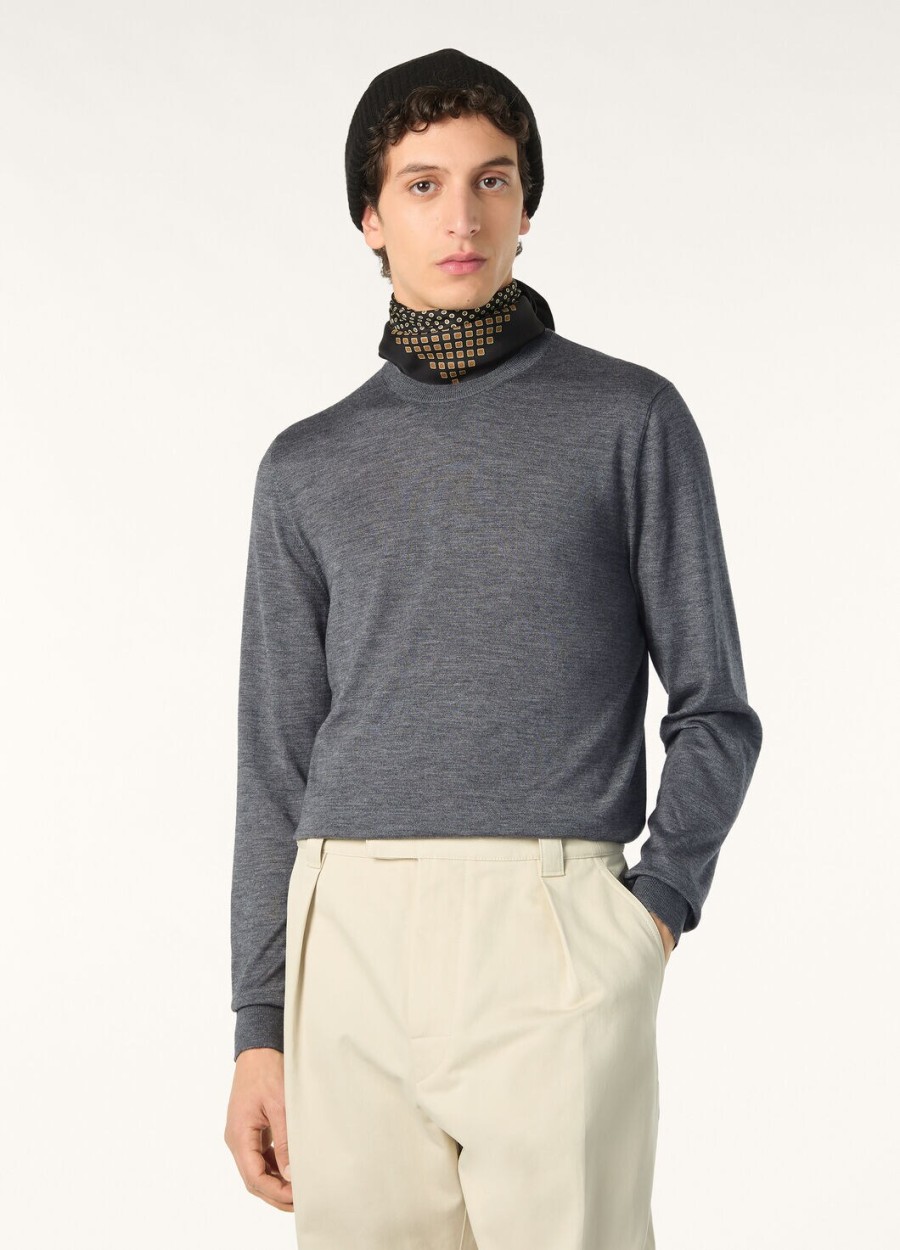 sottile crewneck zijde kasjmier scheerwol grijs melange