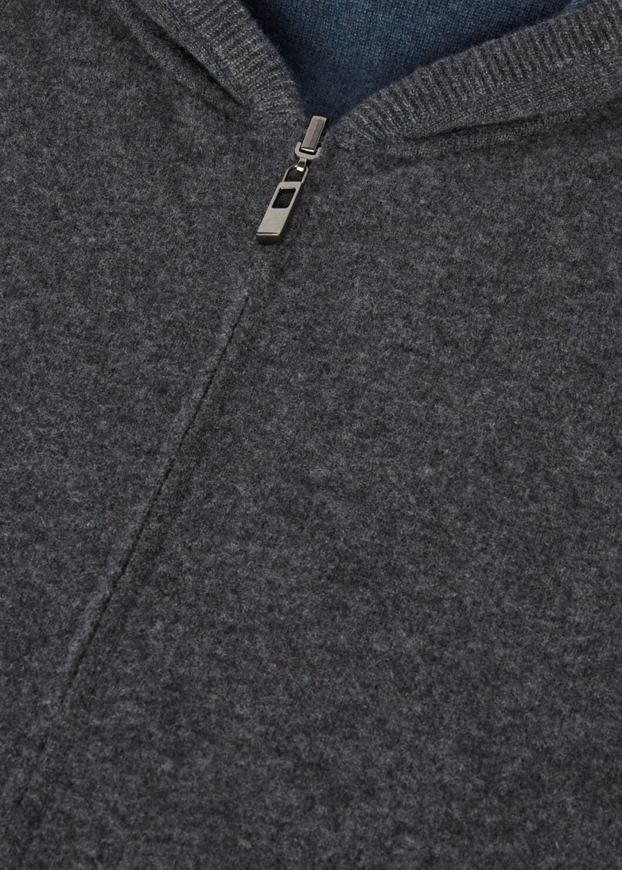duo cashmere melange tealcharcoal melange hooded bomber sweater