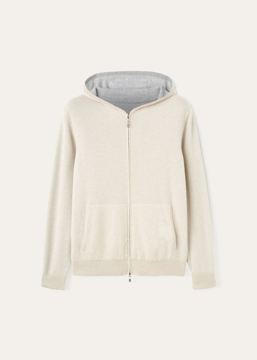 duo hooded bomber sweater natural cashmere suitcasegrey melange
