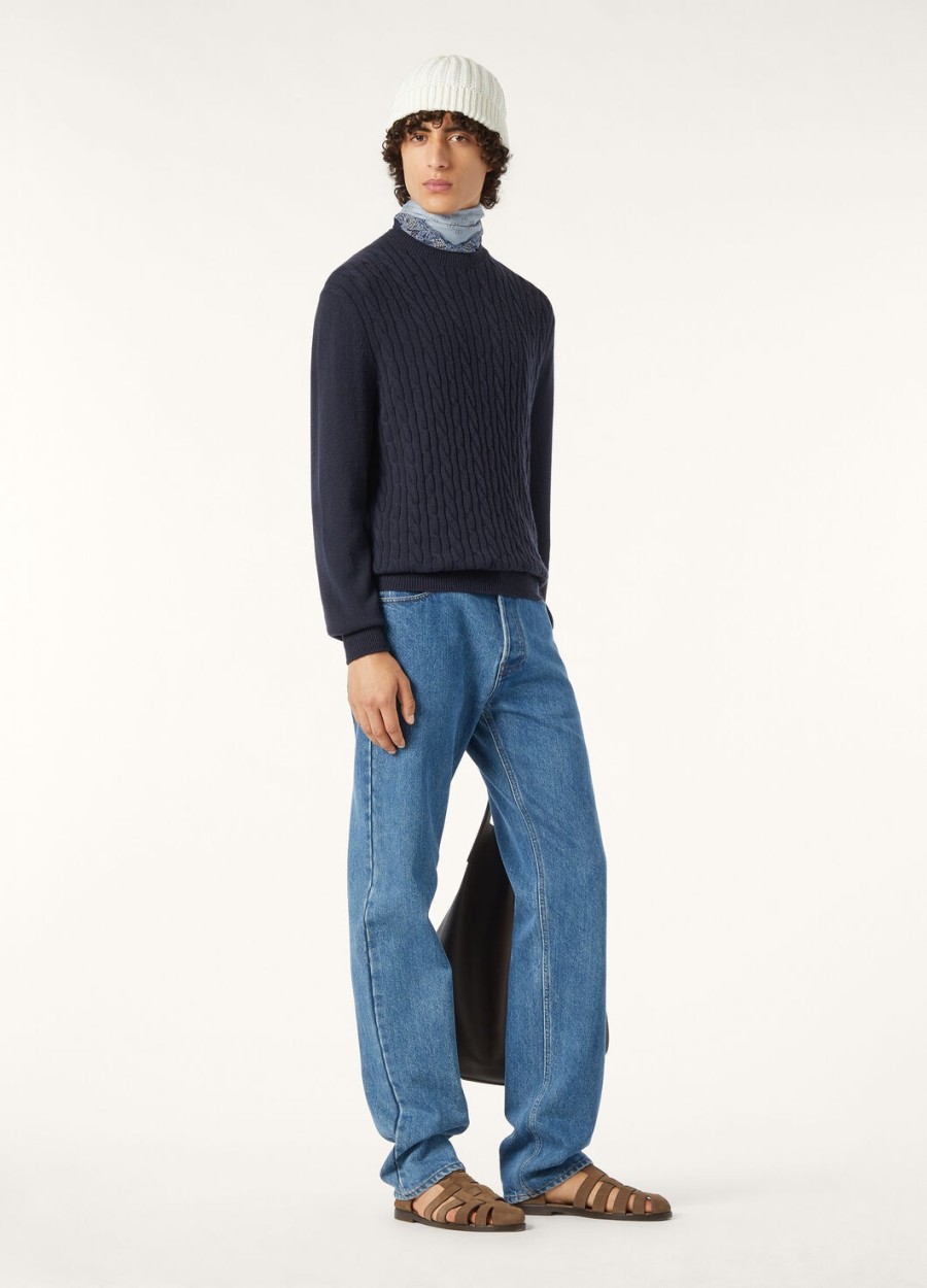 lenno kasjmier trui met ronde hals in marineblauw