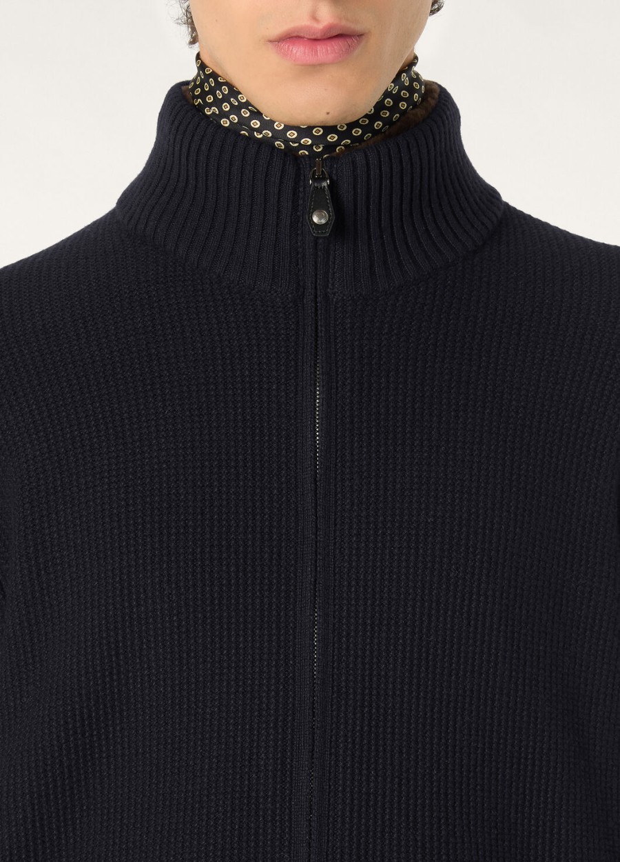 alpe bomber baby cashmere coarsehair trui marineblauw