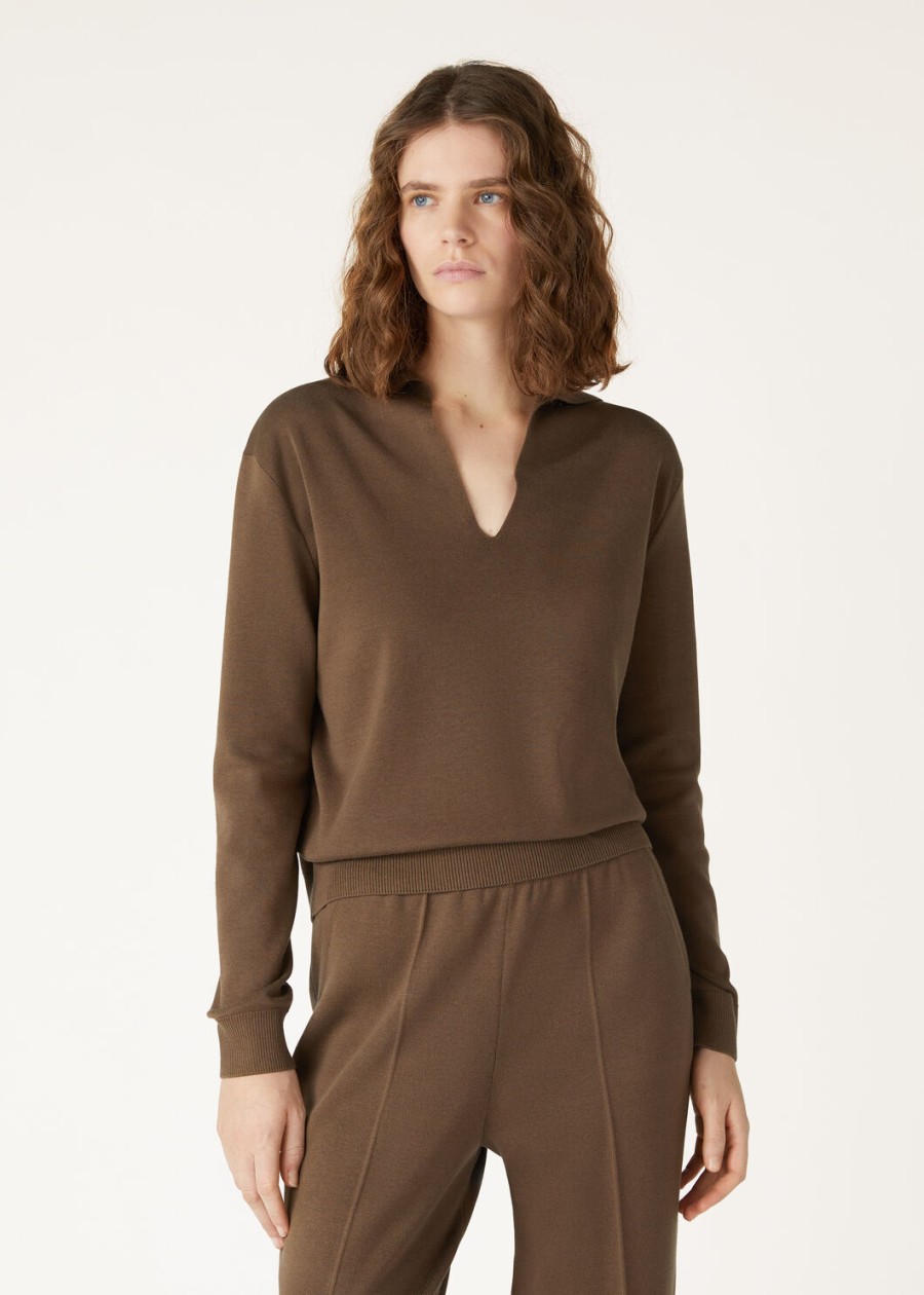 siena katoen-zijden poloshirt in de kleur tawny bark