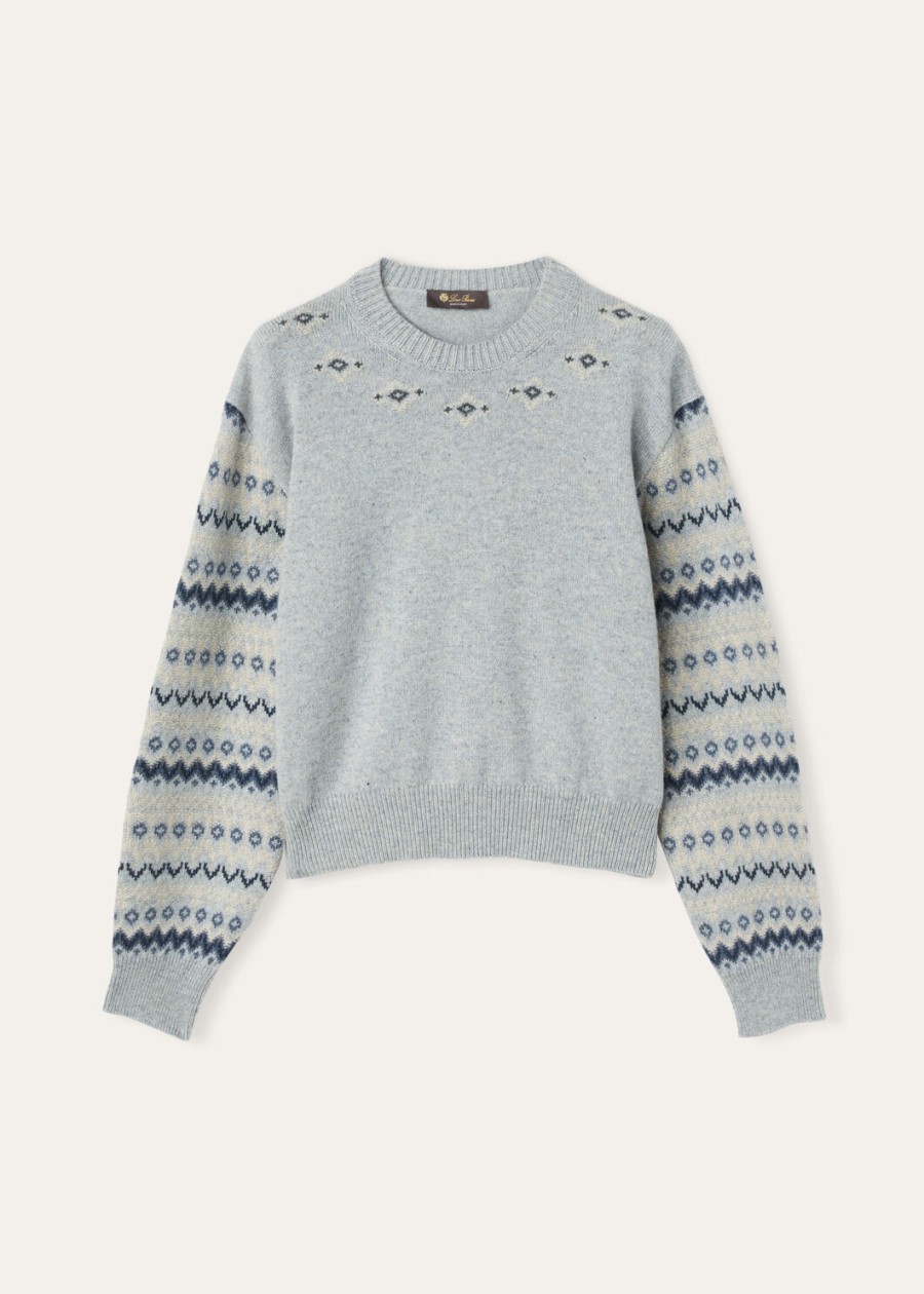 alpe pile crewneck cashmere pearl stone melangeseafoam serenity