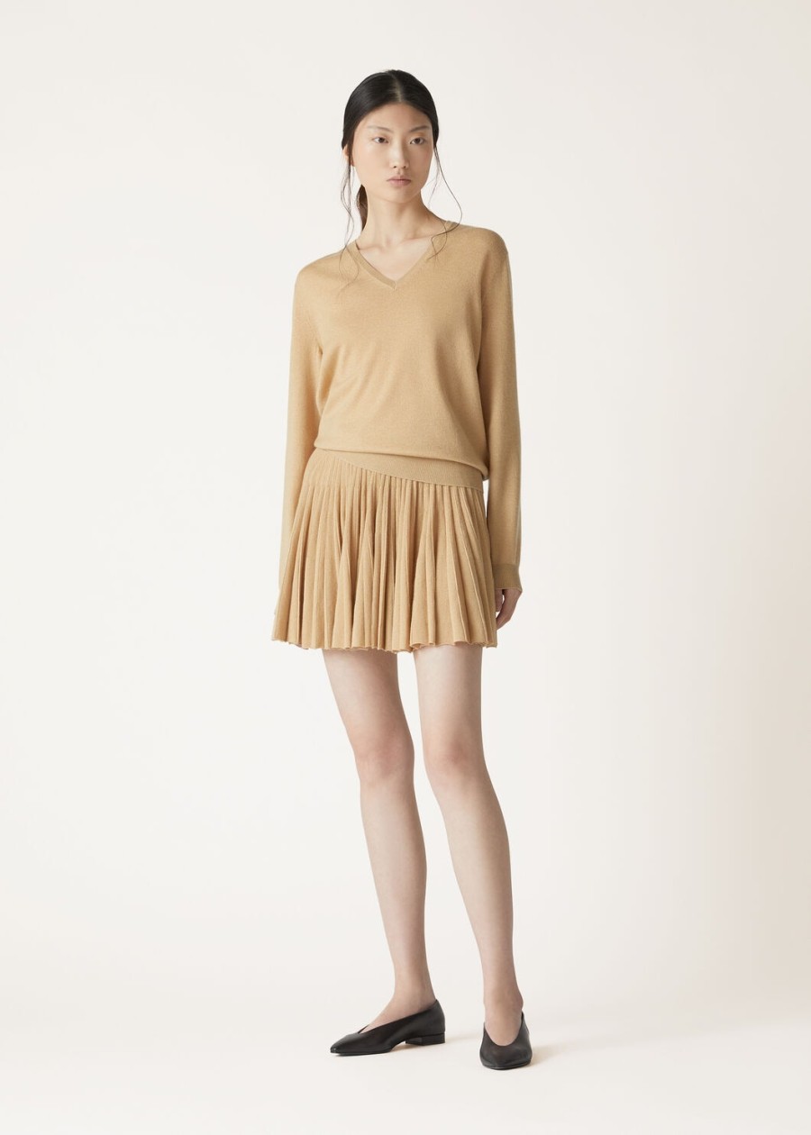 luciole cashmere v-hals trui in helder goud