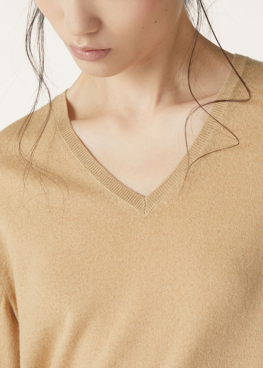 luciole cashmere v-hals trui in helder goud
