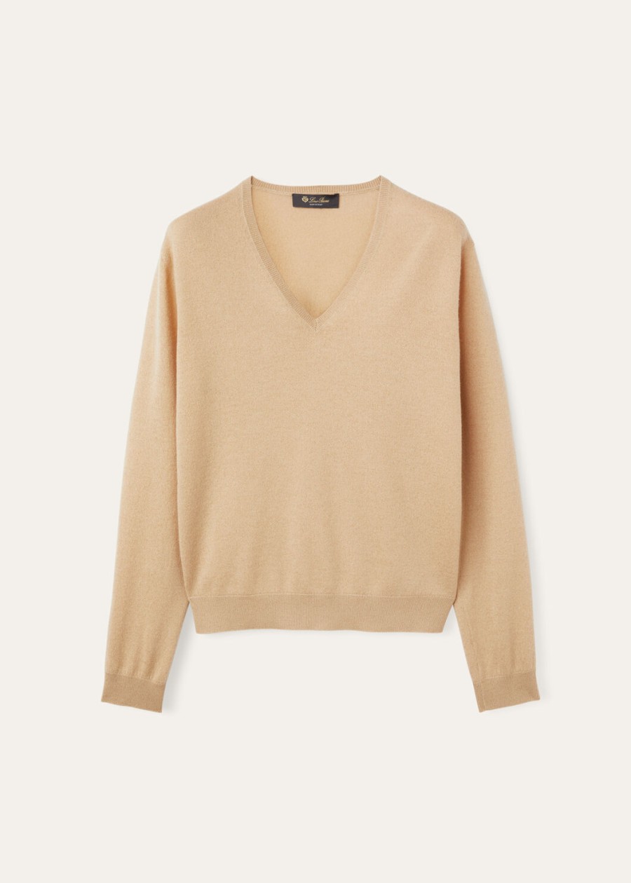 luciole cashmere v-hals trui in helder goud
