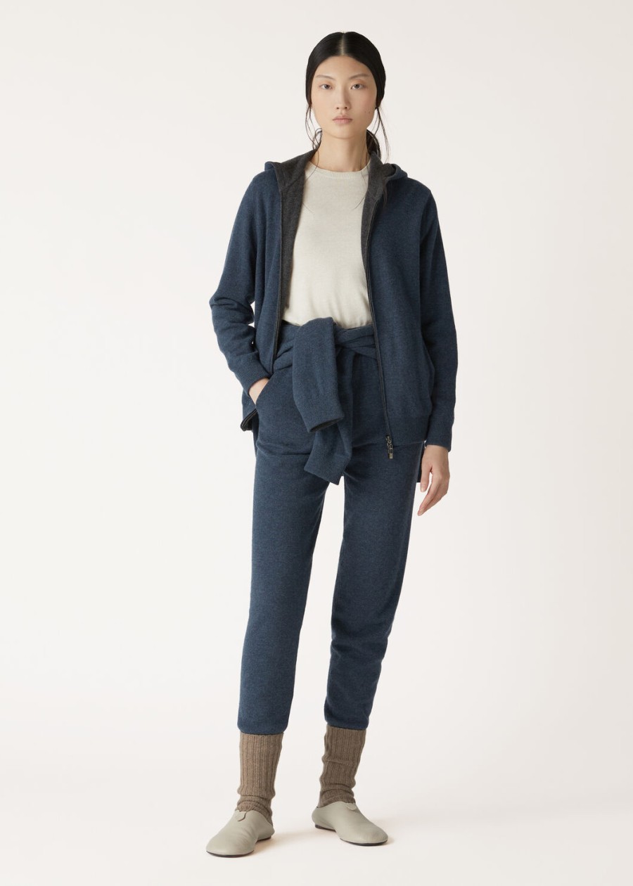 duo cashmere melange tealcharcoal melange hooded bomber sweater