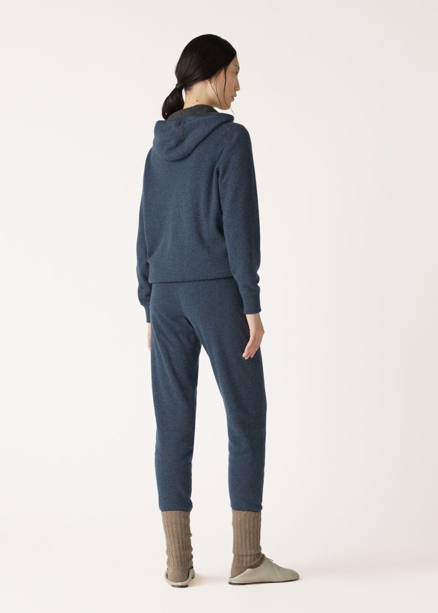 duo cashmere melange tealcharcoal melange hooded bomber sweater